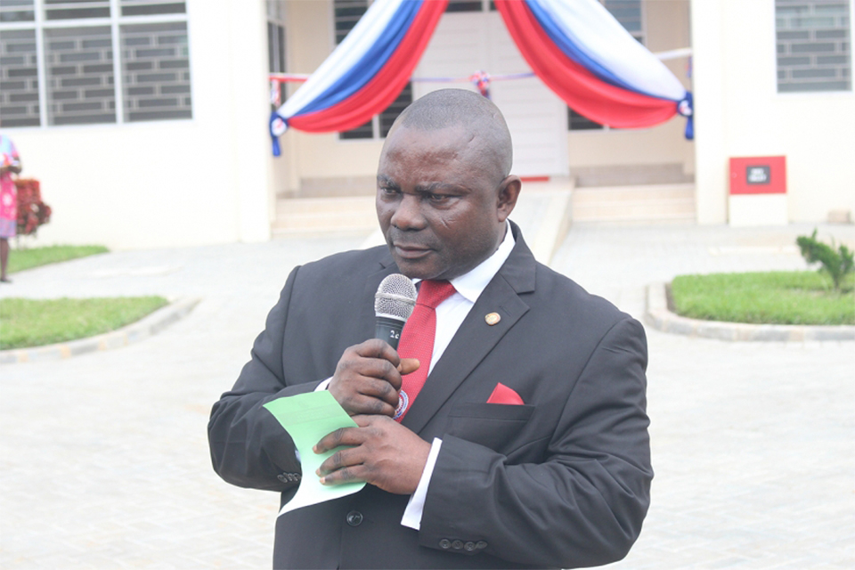 A picture of The Registrar, Surv. Paul Osei-Barima, Esq. giving the purpose of gathering