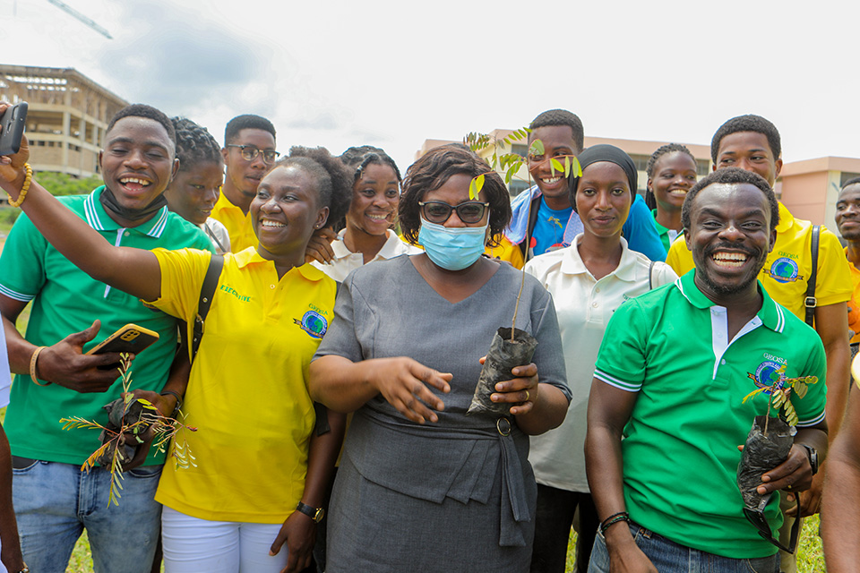 Prof. Lucy Attom, with some staff and students of the Geography Department during "Green Ghana Day" celebration