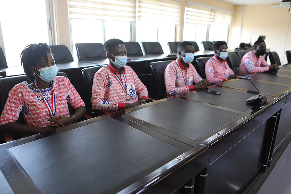 The bronze medalists seated during the courtesy call on Management