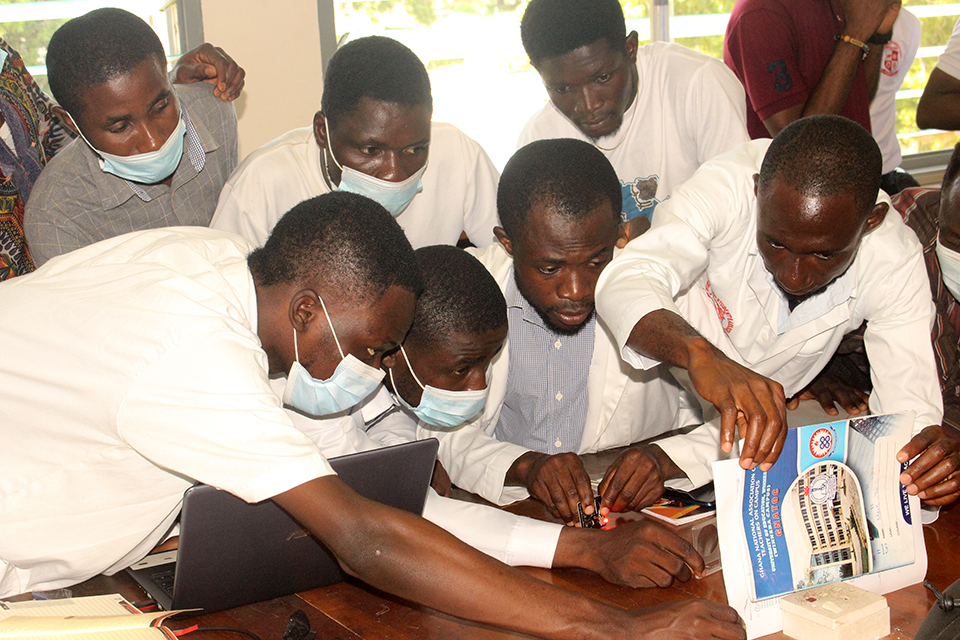 The level 300 students gathered together during  practical hands-on session activities