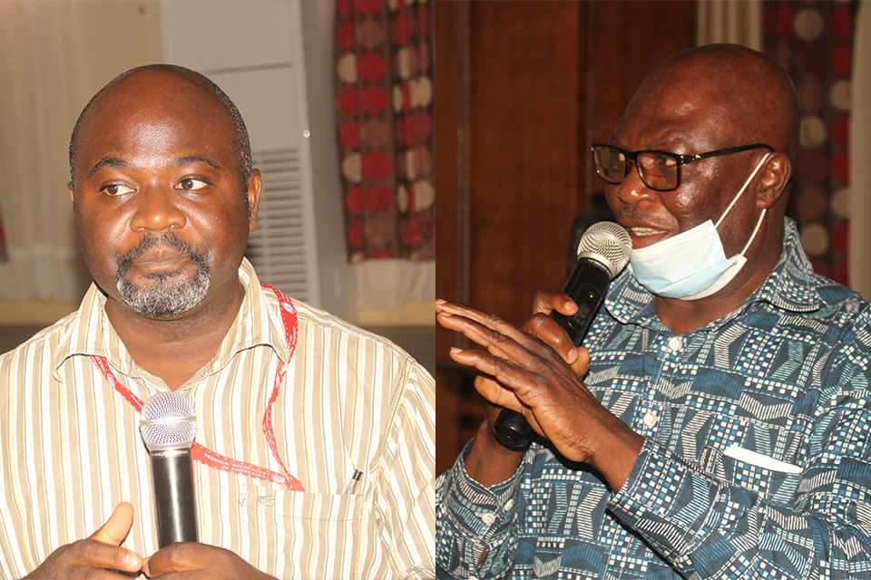 Head, Department of Social Studies Education, UEW (right) and Mr. Raymond Bentum Boison during presentations at the orientation