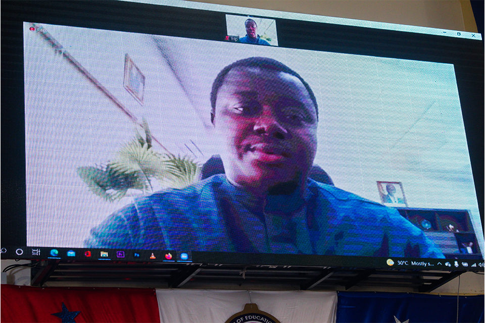 Deputy Minister of Education, Hon. John Ntim Fordjour delivering the keynote address via Zoom