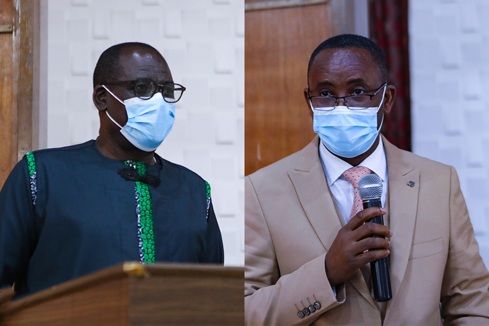 Ag. Vice-Chancellor of UEW, Prof. Andy Ofori-Birikorang and Principal, College of Languages Education, UEW, Prof. Dominic Kwaku Danso Mensah during the opening of the three-day seminar for doctoral students