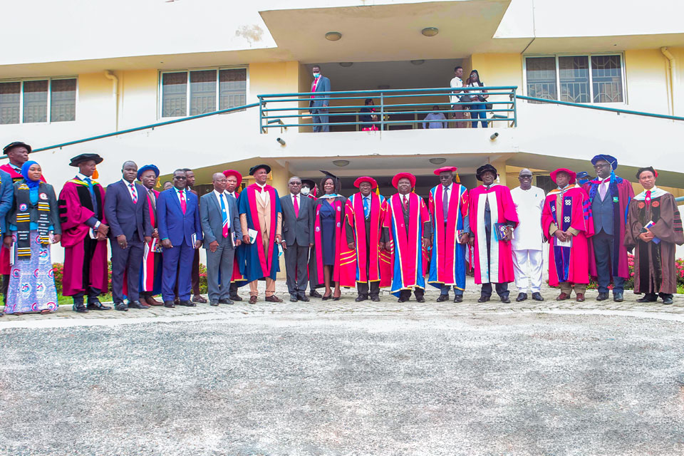 Vice-Chancellor, Prof. Mawutor Avoke flanked by Council Chairman, Nana Ofori Ansah I, Pro-Vice-Chancellor, Prof. Andy Ofori-Birikorang, dignitaries and some members of UEW management