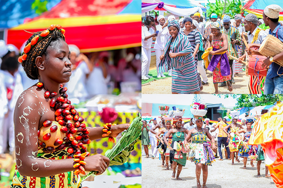 Students displaying rich Ghanaian apparel and culture