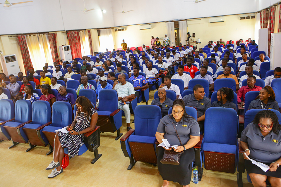 An aerial shot of participants at the conference