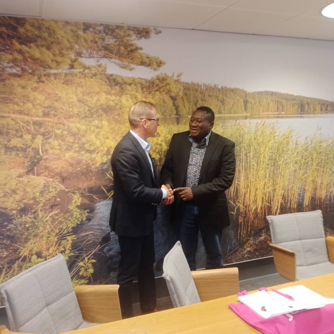 Prof. Mawutor Avoke (right) exchanging pleasantries with another professor 