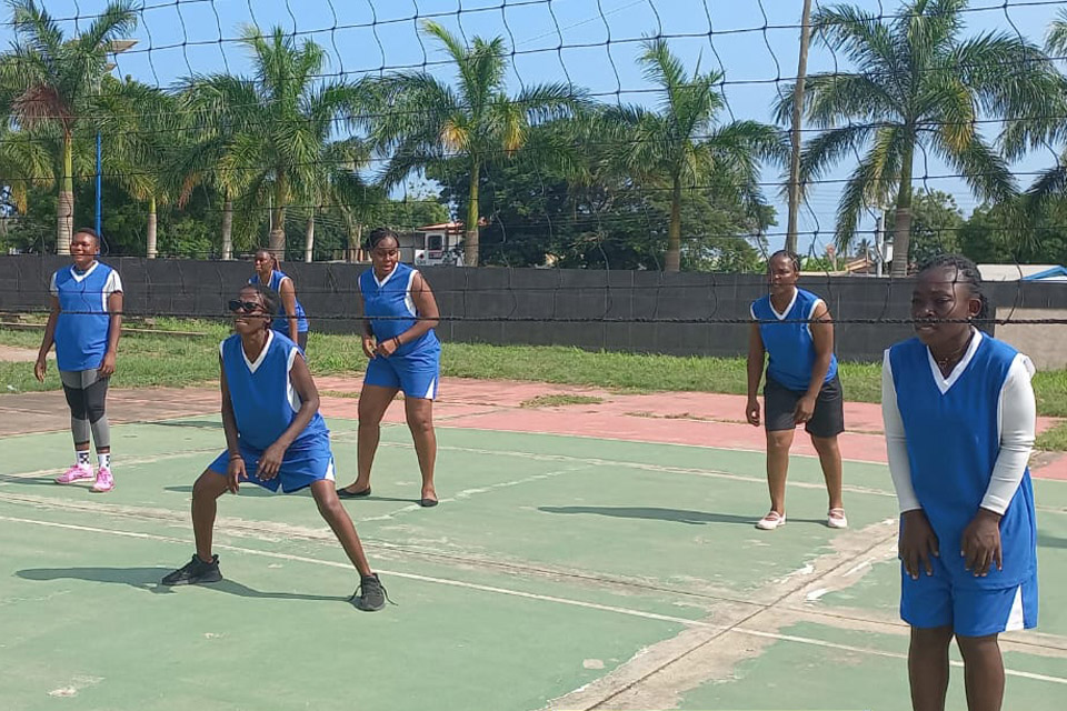 Team Blue in action at the volleyball court