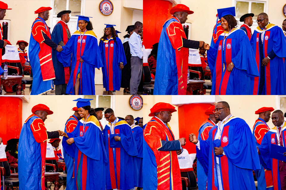 Sections of first-class honours graduates being congratulated by Principal Officers