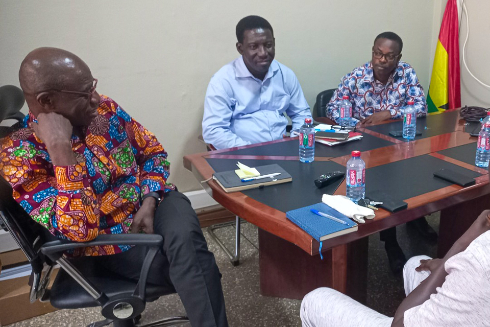 Prof. Edward Appiah (left) interacting with the delegation of the UEW