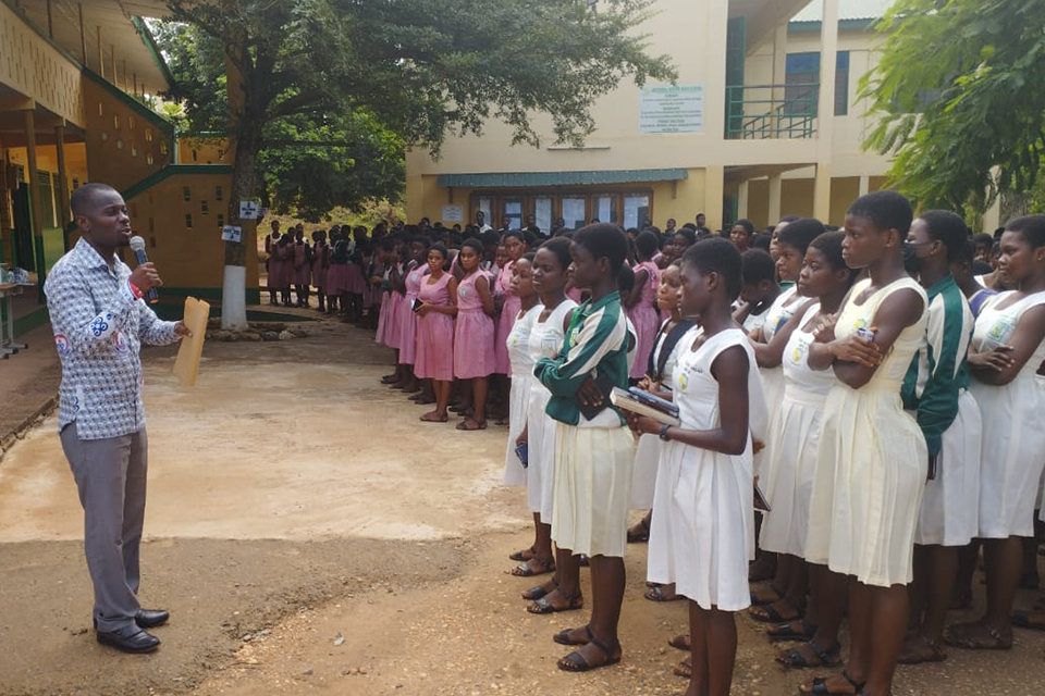  Dr. Joseph Ato Forson (left) addressing students during the enrollment drive