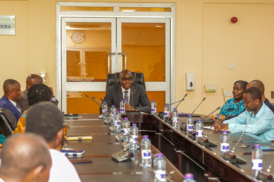 Prof. Stephen Jobson Mitchual (middle) addressing the delegation from the Effutu Directorate of GES