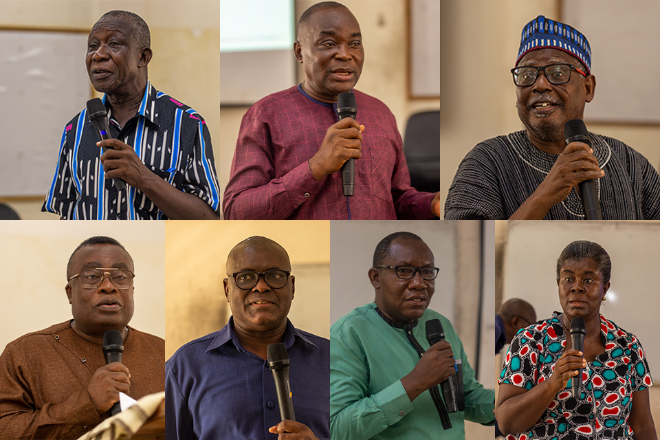 Resource persons from L-R (1st row): Prof. Mawuadem Amedeker, Prof. Samuel Kwesi Asiedu-Addo and Prof. Issifu Yidana; 2nd row from L-R: Dr. Samuel Mawusi Asafo, Mr. Steve van Kamassah, Mr. Reginald Agbo and Ms. Rebecca Techie-Menson