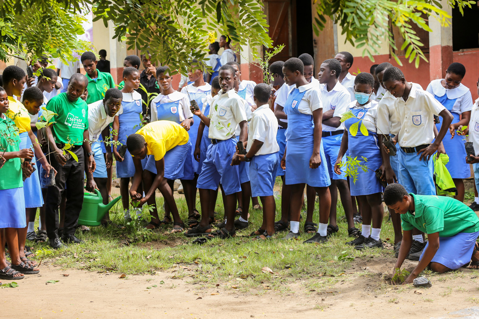 Students of the University Practice, South A&B Junior High School partaking in the tree-planting exercise