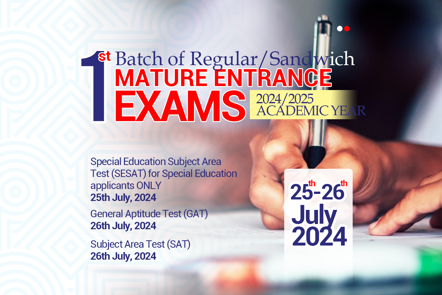 Regular/Sandwich Mature Entrance Exams