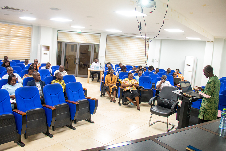 Mr. Michael Danso-Ntiamoah addressing UEW Finance Staff