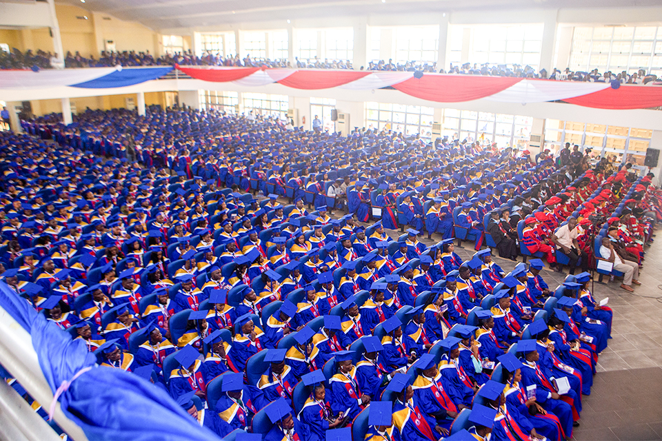 An aerial photograph of graduating students at the JAMCC