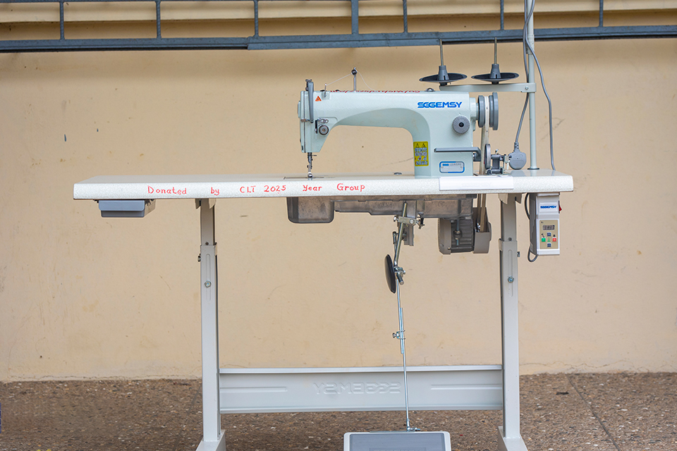 The industrial digital sewing machine donated by the final-year students