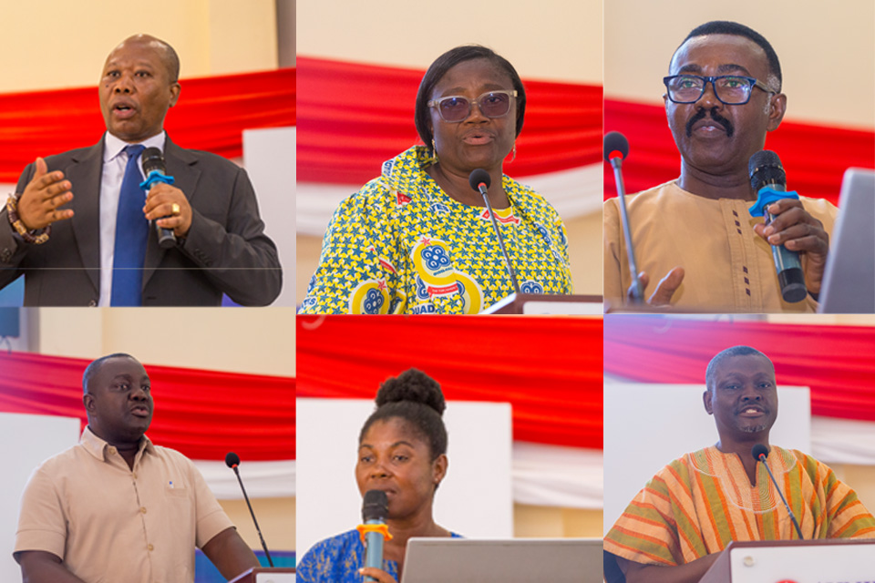From top L-R: Dr. Theophilus Senyo Ackorlie, Prof. Regina Oforiwah Caesar, Dr. Johnson Edu, Mr. Jerry Adisson Anyan, Dr. Vivian Acquaye and Prof. Samuel Pimpong