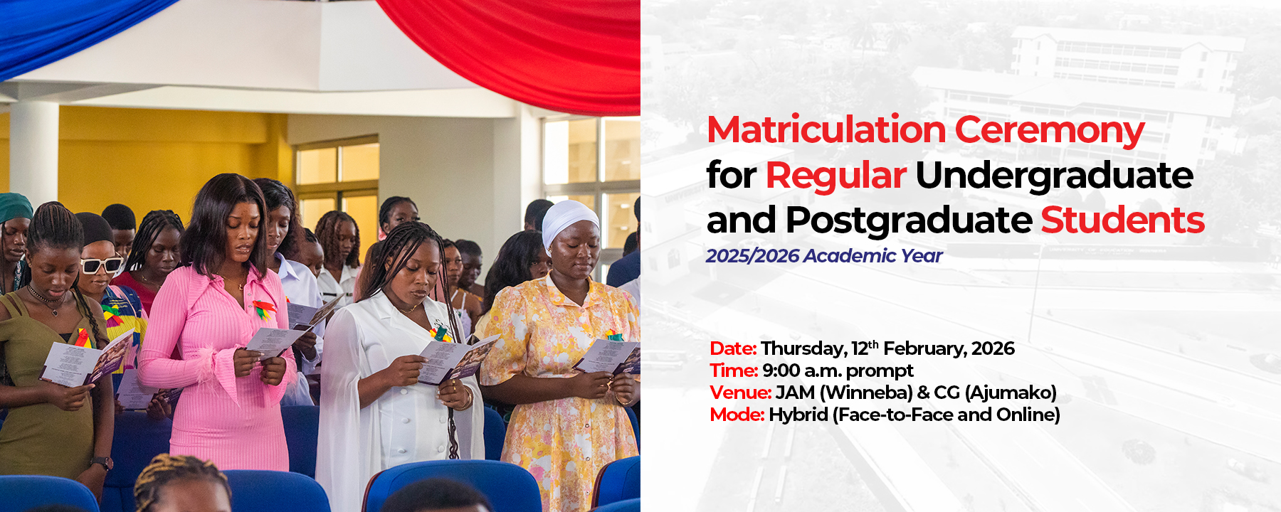 Matriculation Ceremony for Regular Undergraduate and Postgraduate Students | 2025/2026 Academic Year