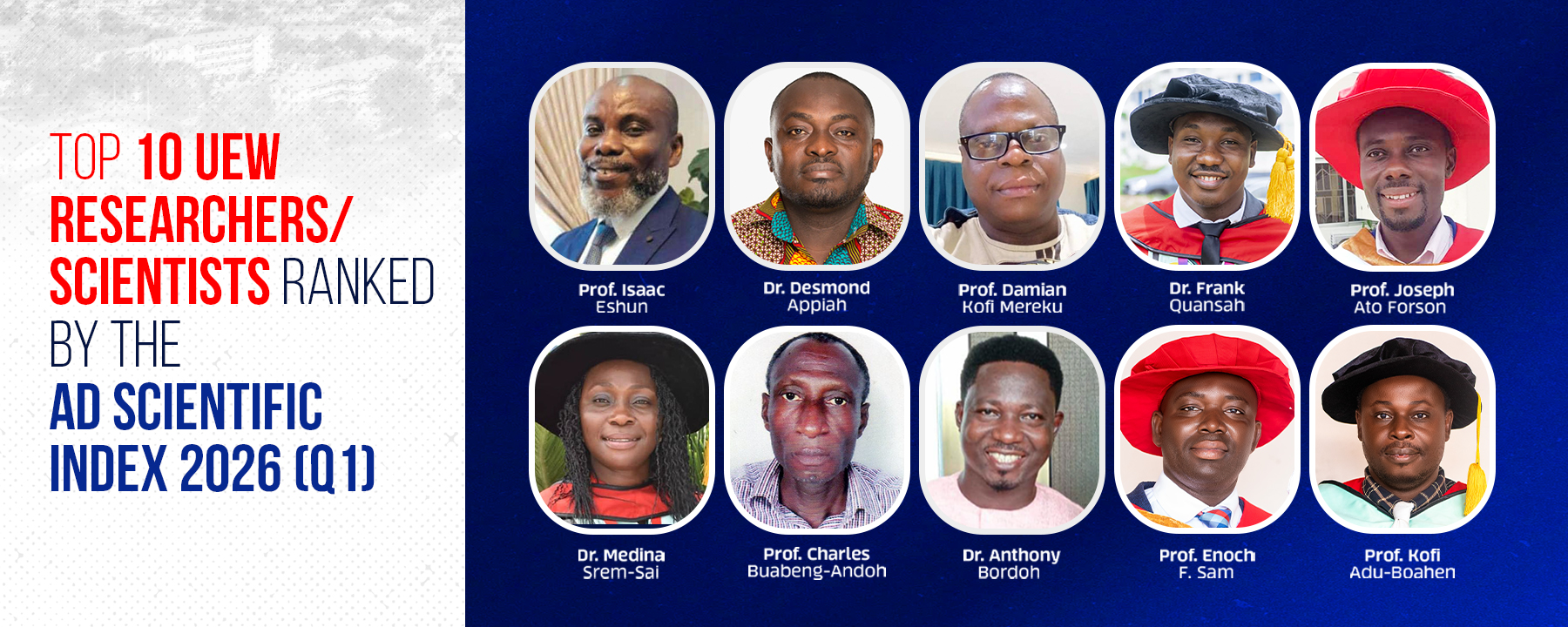 Top 10 UEW Researchers/Scientists Ranked by the AD Scientific Index 2026 (Q1)