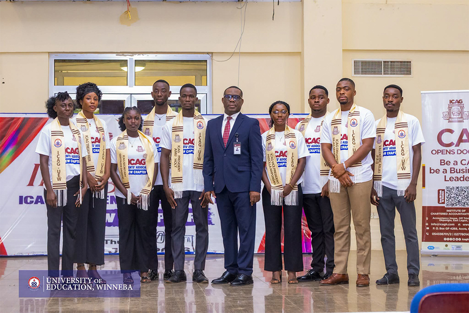 Mr. Oduro Osae poses for a group photo with the inaugural student executive team