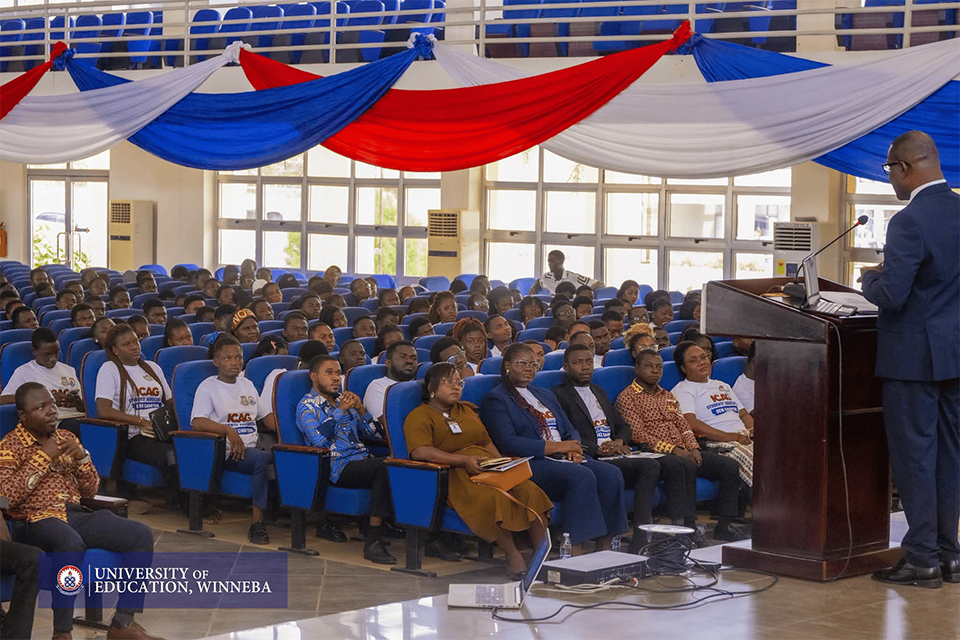 Mr. Eric Oduro Osae addressing students and guest at the Johpus Anamuah-Mensah Conference Centre 