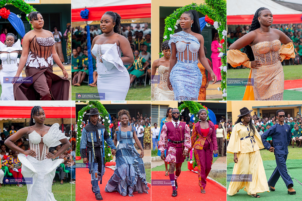 An image showcasing students dazzling the audience with their elegant catwalks on the runway