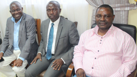 [Mr. Francis Obeng assumes duty as Finance Officer. Flanked by Rev. Fr. Professor Anthony Afful-Broni, (Vice-Chancellor) and Surv. Paul Osei-Barima, Esq. (Registrar)]