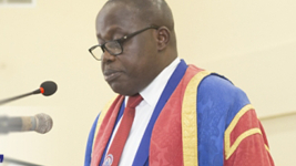 A picture of the Vice-Chancellor, Rev. Fr. Prof. Anthony Afful-Broni giving his speech