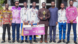 Winners of Tertiary Business Challenge v5.0 Present Trophy to UEW Management